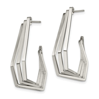 Stainless Steel Polished Geometric Post J Hoop Earrings