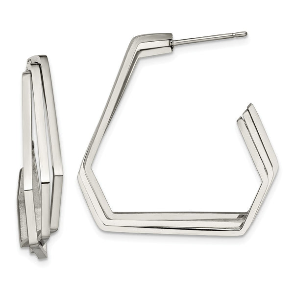 Stainless Steel Polished Geometric Post J Hoop Earrings