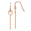 Stainless Steel Polished Rose IP Heart/Bar Dangle Shepherd Hook Earrings