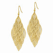 Stainless Steel Polished and Textured Yellow IP Leaves Dangle Earrings