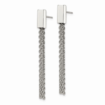 Stainless Steel Polished with Chain Dangle Post Earrings