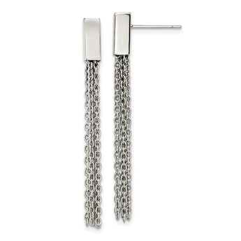 Stainless Steel Polished with Chain Dangle Post Earrings