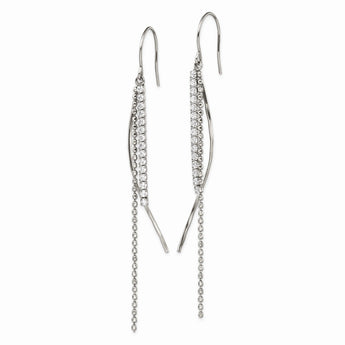 Stainless Steel Polished w/CZ Multi Strand Dangle Shepherd Hook Earrings