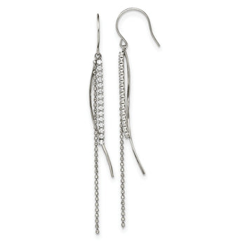 Stainless Steel Polished w/CZ Multi Strand Dangle Shepherd Hook Earrings