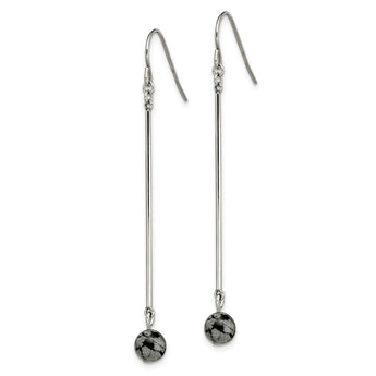 Stainless Steel Polished with Snowflake Stone Dangle Earrings