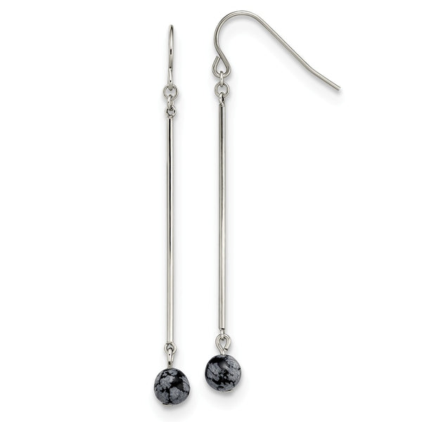 Stainless Steel Polished with Snowflake Stone Dangle Earrings