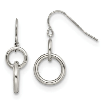 Stainless Steel Polished Circle Shepherd Hook Earrings