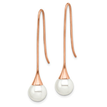 Stainless Steel Polished Rose IP-plated Simulated Pearl Earrings