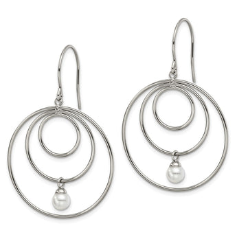 Stainless Steel Polished with Simulated Pearl Dangle Earrings