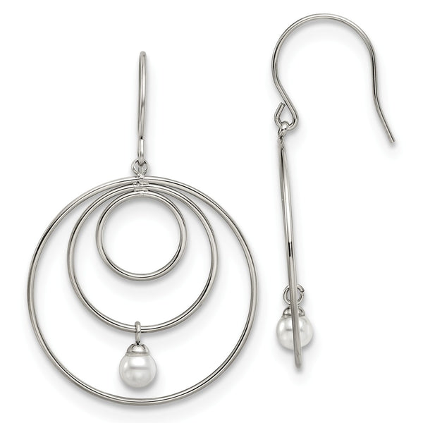 Stainless Steel Polished with Simulated Pearl Dangle Earrings