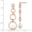 Stainless Steel Polished Rose IP-plated Simulated Pearl Post Dangle Earring
