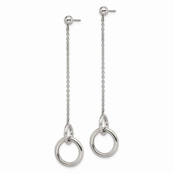 Stainless Steel Polished Circles Post Dangle Earrings