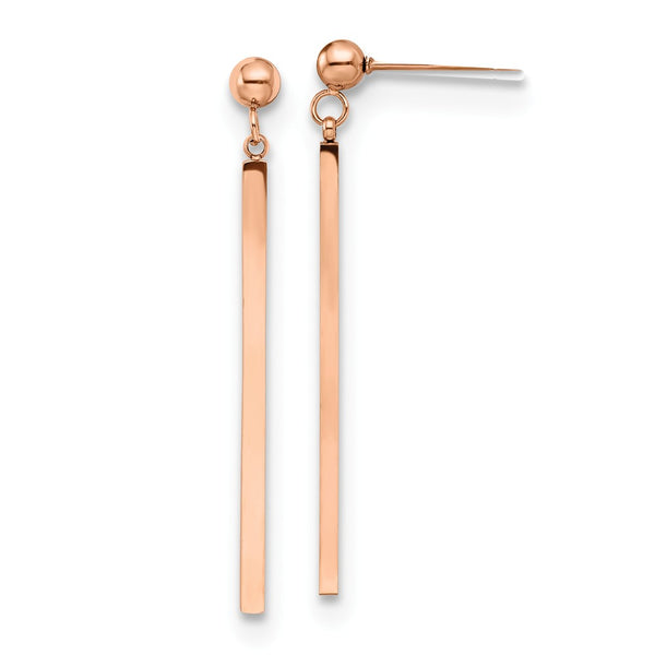 Stainless Steel Polished Rose IP-plated Bar Post Dangle Earrings