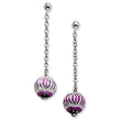 Stainless Steel Purple Diamond Cut Beads Post Dangle Earrings