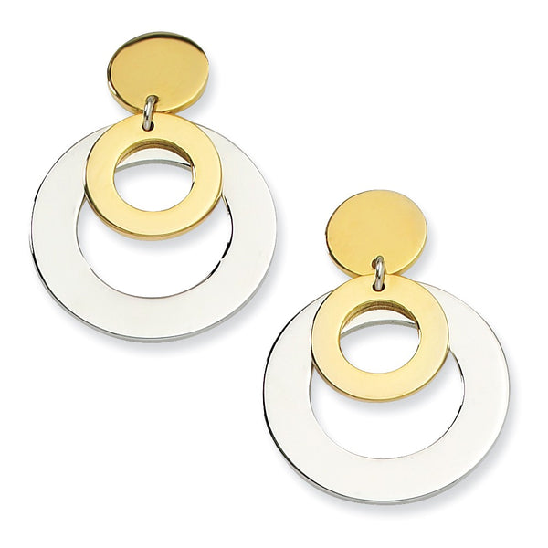Stainless Steel Yellow IP-plated Circle Post Dangle Earrings