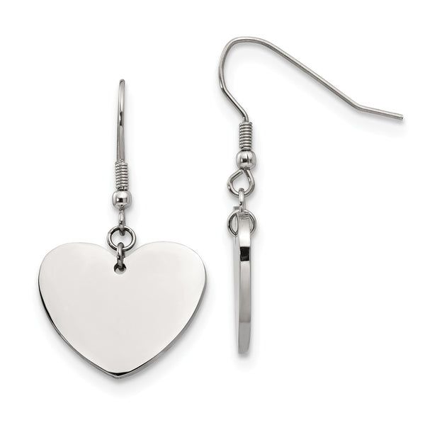 Stainless Steel Polished Heart Dangle Earrings