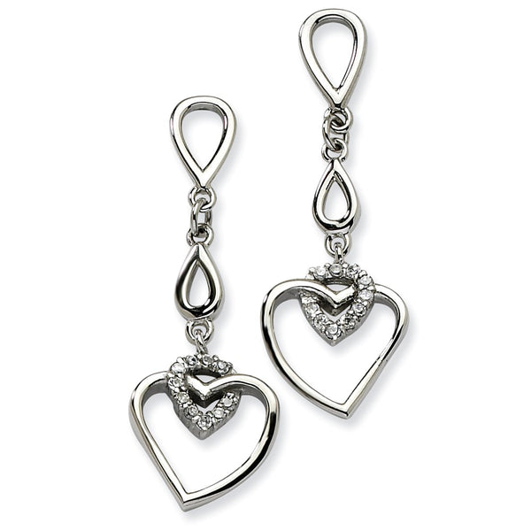 Stainless Steel Heart w/CZ Heart Post Dangle Earrings