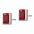 Stainless Steel Red CZ Stone Post Earrings