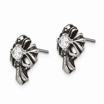 Stainless Steel Antiqued Cross with CZ Post Earrings