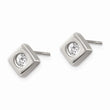 Stainless Steel CZ Brushed Diamond Shaped Post Earrings