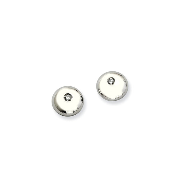 Stainless Steel Polished w/ CZ Round Post Earrings