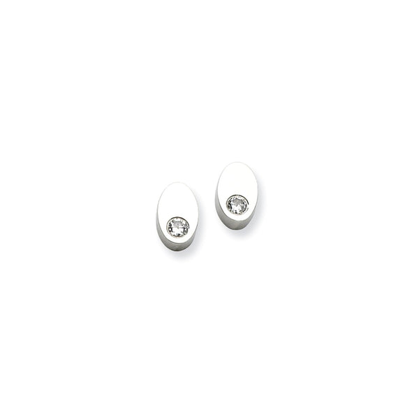 Stainless Steel CZ Polished Oval Post Earrings - Birthstone Company