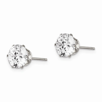 Stainless Steel Polished 7mm Round CZ Stud Post Earrings