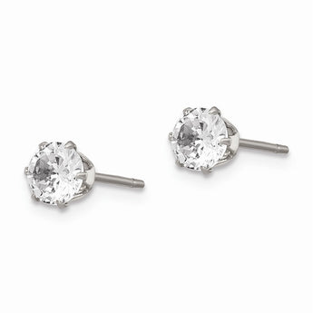 Stainless Steel Polished 5mm Round CZ Stud Post Earrings