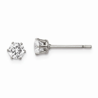 Stainless Steel Polished 4mm Round CZ Stud Post Earrings - Birthstone Company