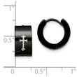 Stainless Steel Black IP-plated Round Hinged Hoop w/ Cross Earrings