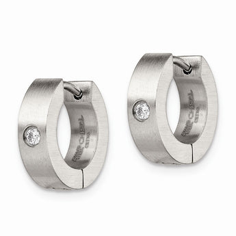 Stainless Steel CZ Brushed Hinged Hoop Earrings