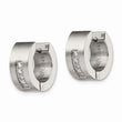 Stainless Steel CZ Brushed & Polished Hinged Hoop Earrings