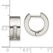 Stainless Steel CZ Brushed & Polished Hinged Hoop Earrings