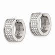 Stainless Steel CZ Stones Brushed & Polished Hinged Hoop Earrings