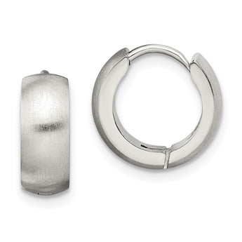 Stainless Steel Brushed & Polished Round Hinged Hoop Earrings