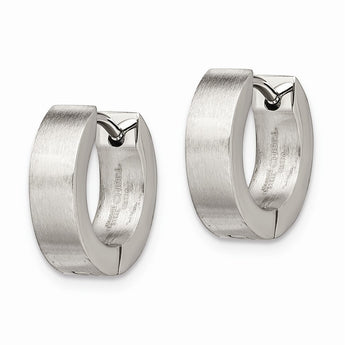 Stainless Steel Brushed & Polished Round Hinged Hoop Earrings