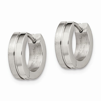 Stainless Steel Brushed & Polished Hinged Hoop Earrings