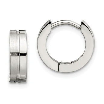 Stainless Steel Brushed & Polished Hinged Hoop Earrings