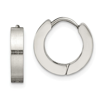 Stainless Steel Brushed and Polished Hinged Hoop Earrings