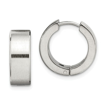 Stainless Steel Polished & Brushed Round Hinged Hoop Earrings