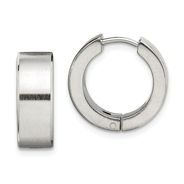 Stainless Steel Polished & Brushed Round Hinged Hoop Earrings