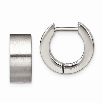 Stainless Steel Brushed Round Hinged Hoop Earrings