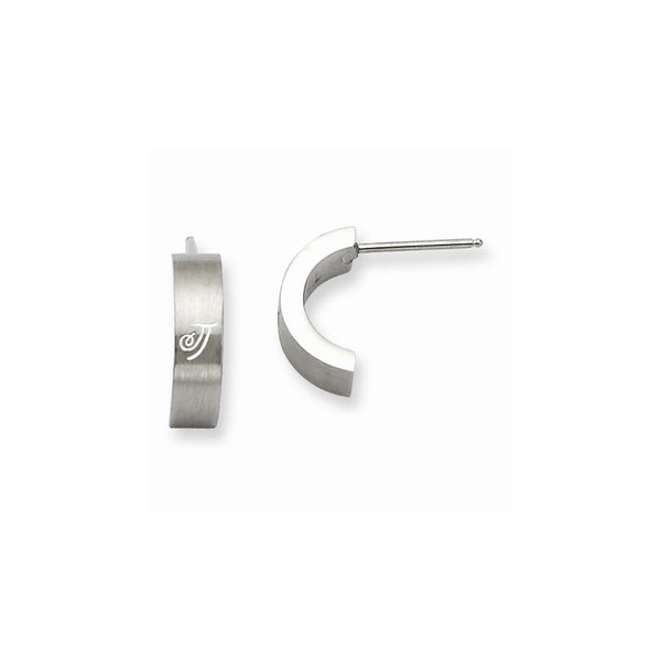 Stainless Steel Laser Design Half Hoop Post Earrings - Birthstone Company