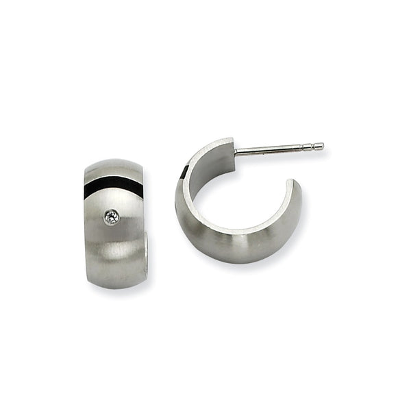 Stainless Steel Brushed Black Rubber w/ CZ Post Hoop Earrings - Birthstone Company