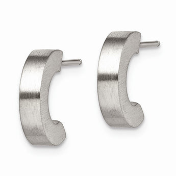 Stainless Steel Brushed Half Hoop Post Earrings