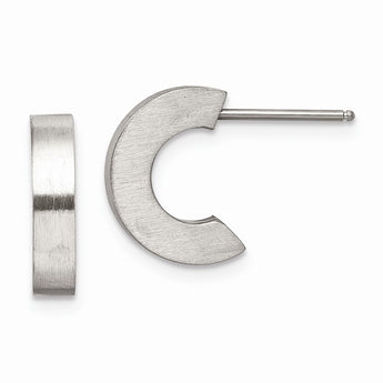 Stainless Steel Brushed Half Hoop Post Earrings