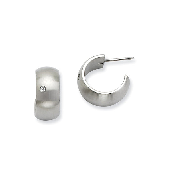 Stainless Steel CZ Brushed J Post Hoop Earrings - Birthstone Company