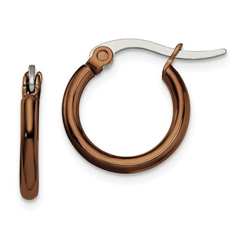 Stainless Steel Brown IP plated 15.5mm Hoop Earrings