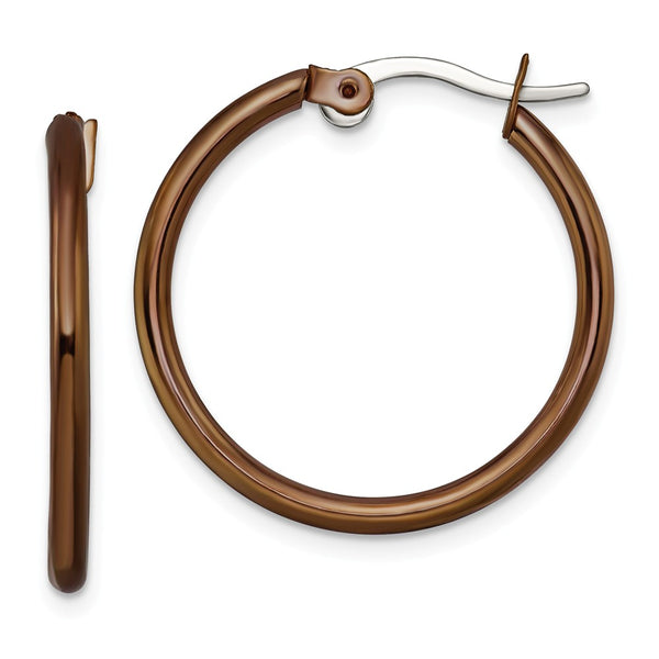 Stainless Steel Brown IP plated 26mm Hoop Earrings