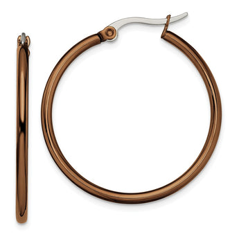 Stainless Steel Brown IP plated 32mm Hoop Earrings